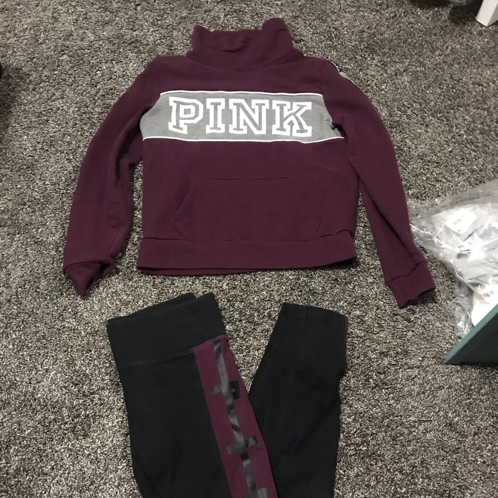 Pink leggings and Pink Cowl Neck Hoodie Set